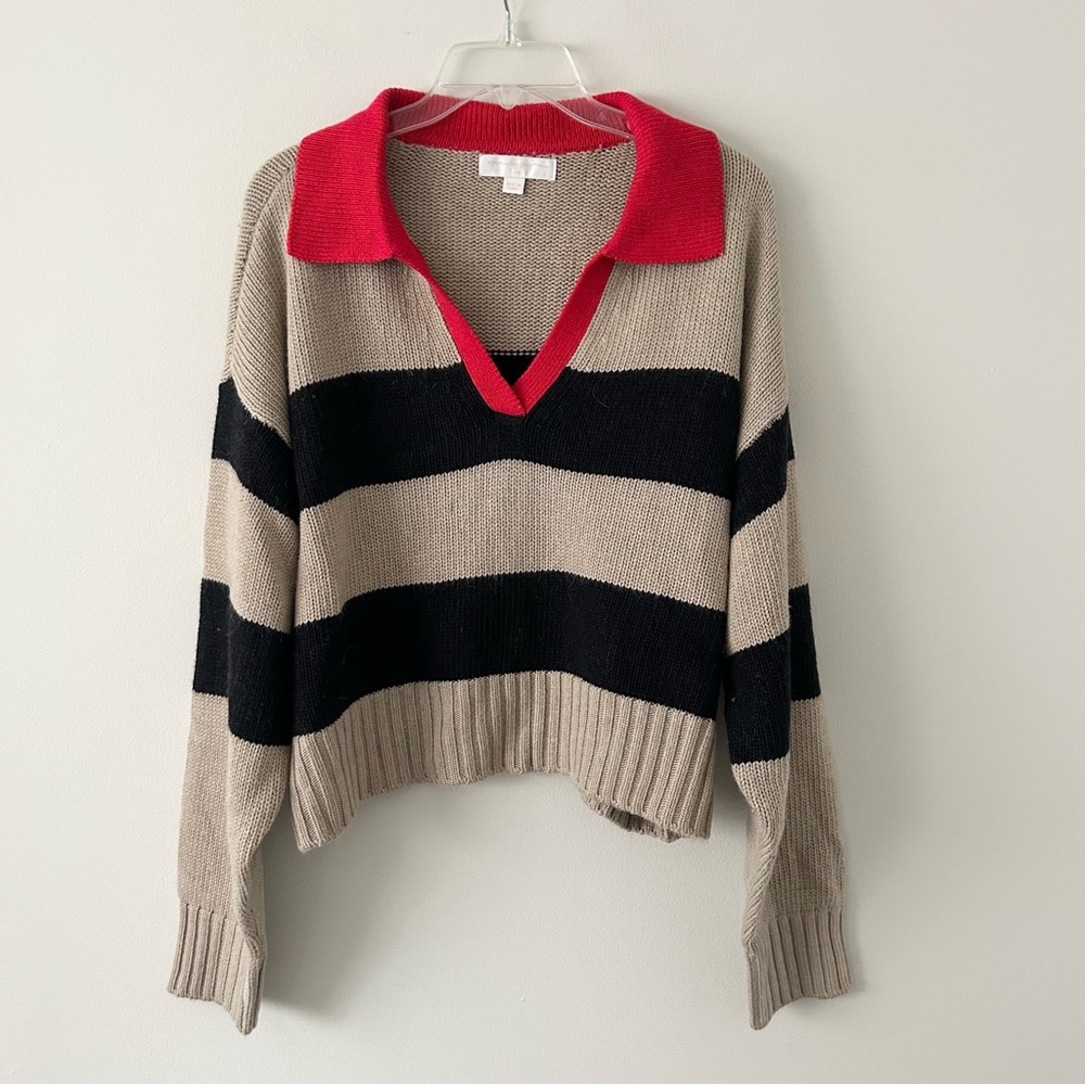 Spiritual Gangster Robyn Henley Collared V-neck Striped Pullover Sweater